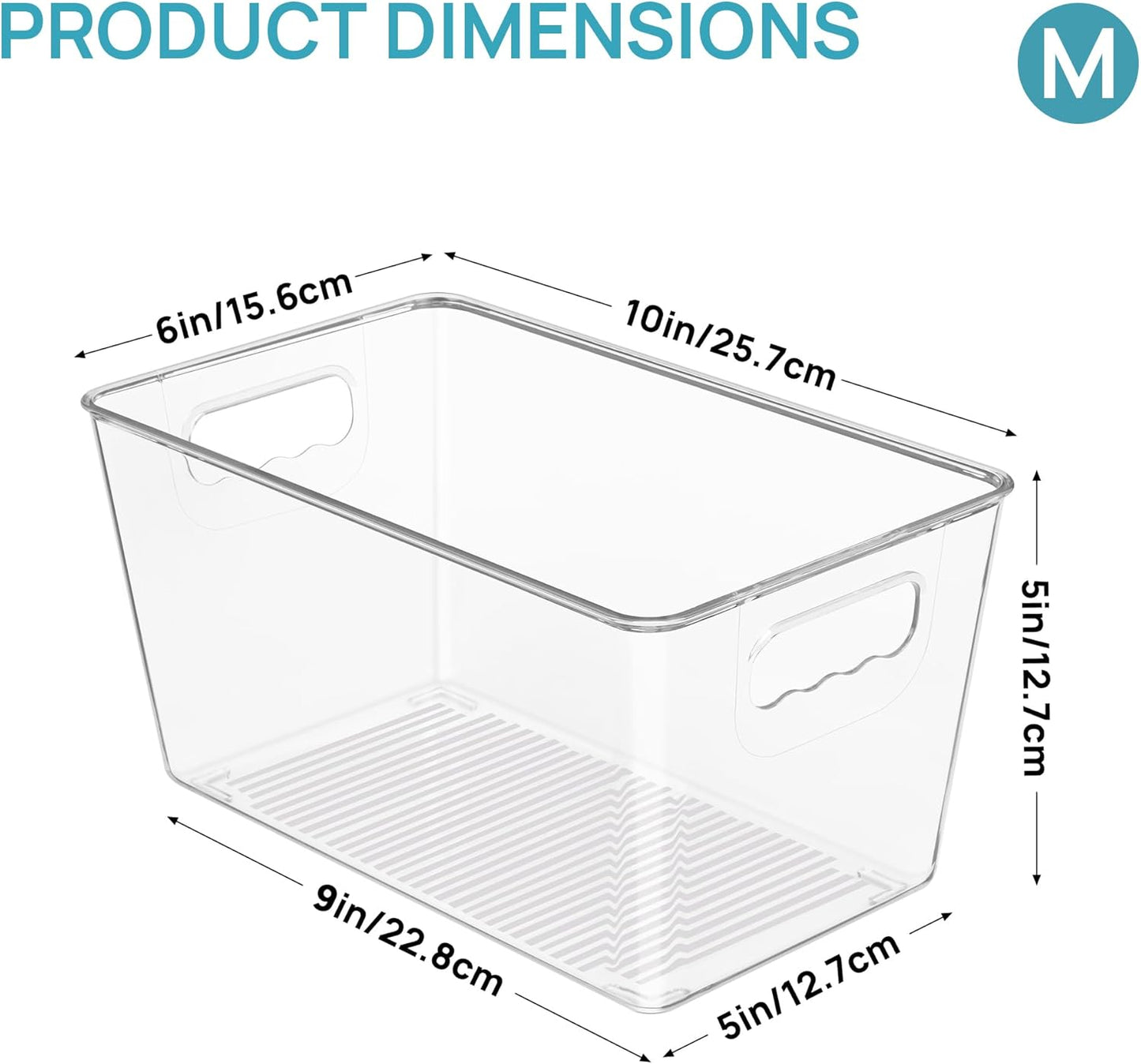 6 Pack Clear Storage Bins, Pantry Cabinet Organizer Bins with Handle for Pantry Organizer and Storage, Plastic Bins for Fridge, Cabinet, Kitchen, Countertops, Cupboard, Freezer, Medium