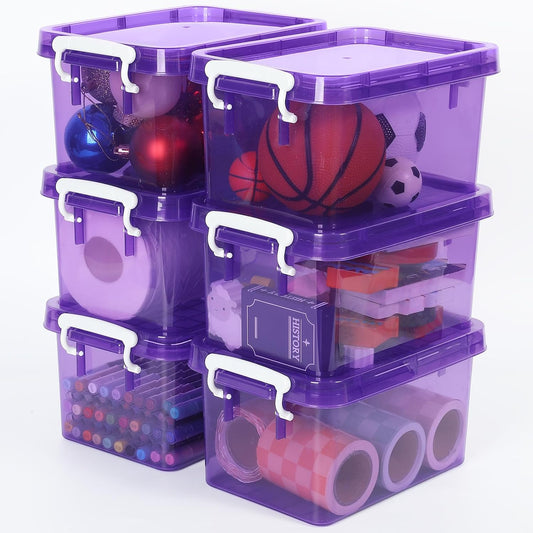 6 Pack 4 Quart Colorful Plastic Storage Bins with Lids Stack