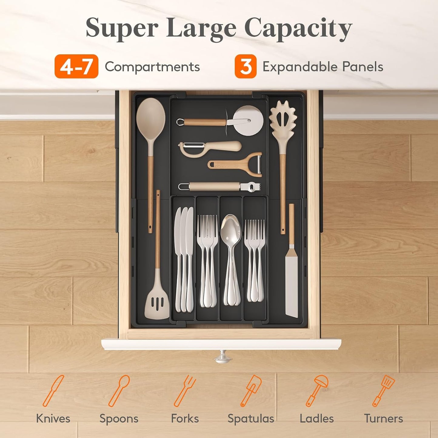 Silverware Drawer Organizer, Expandable Utensil Tray for Kitchen