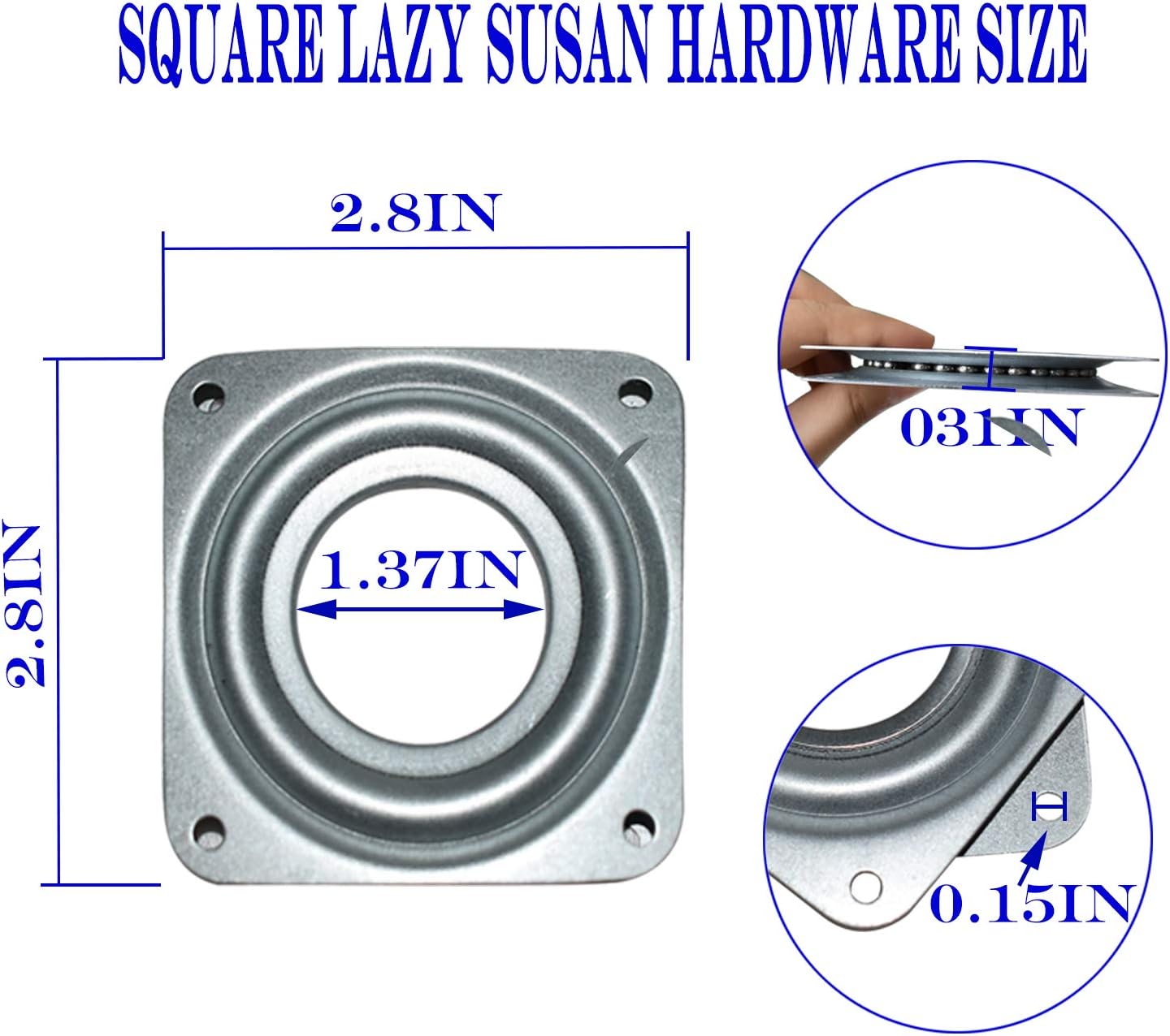 10Pack Lazy Susan Hardware, 3” Square Ball Bearing Swivel Plate