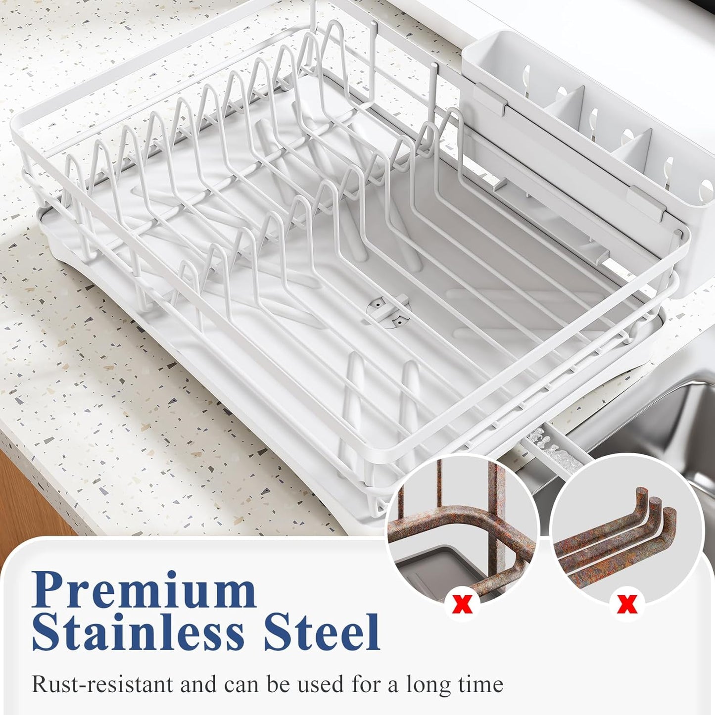 Dish Drying Rack for Kitchen Counter - Large Dish Rack with Drainboard