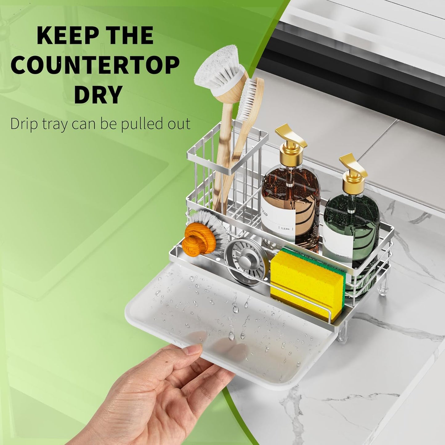 Stainless Steel Kitchen Sink Caddy Organizer, Sponge Holder for Sink Rustproof