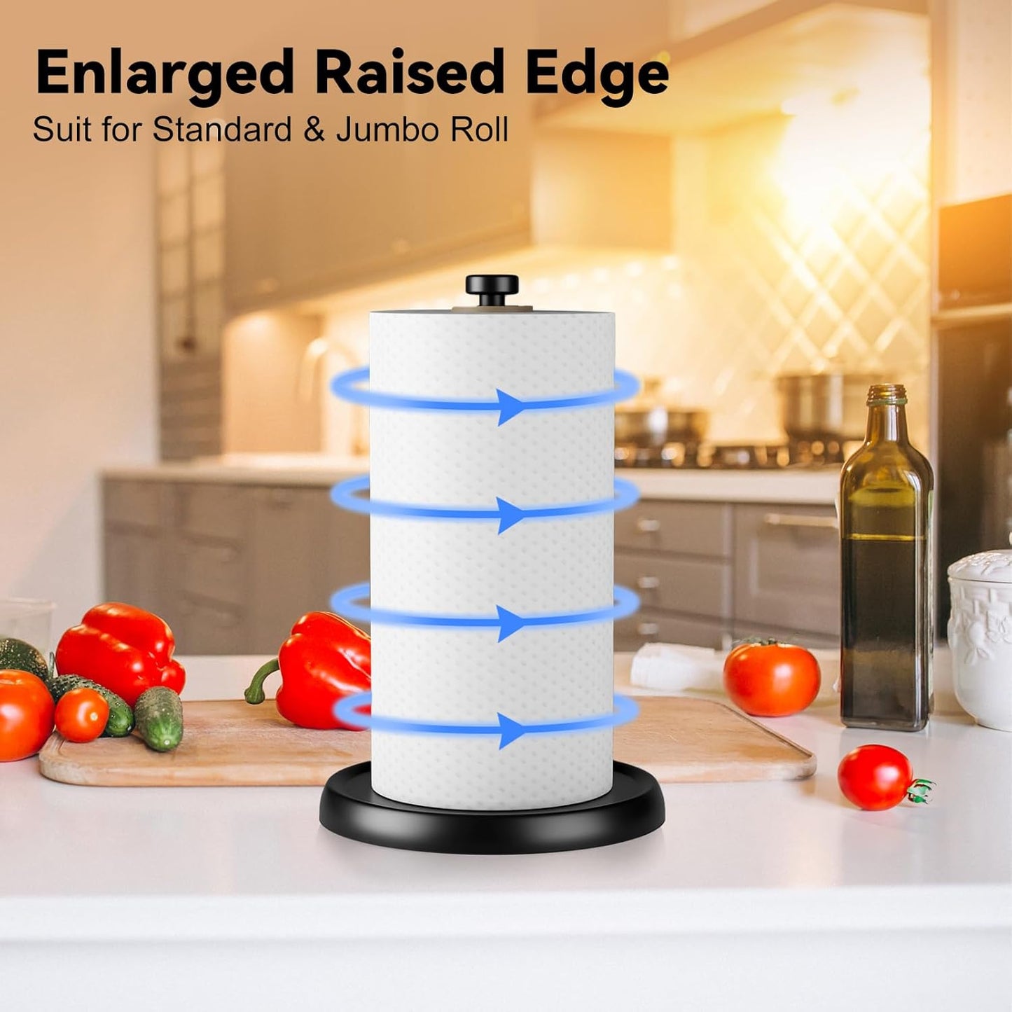 Countertop Paper Towel Holder - One-Handed Tear with Ratchet Mechanism