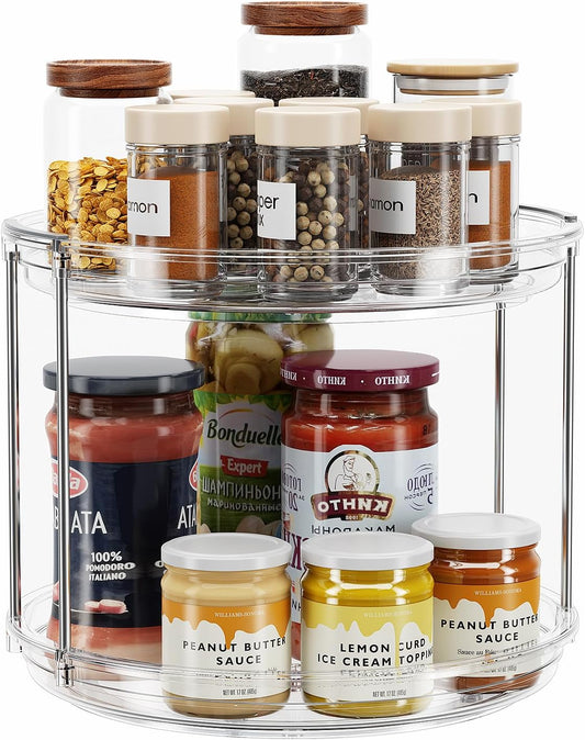 2 Tier Lazy Susan Turntable Organizer 9.25'' Rotating Spice Rack Organization for Cabinet, Kitchen