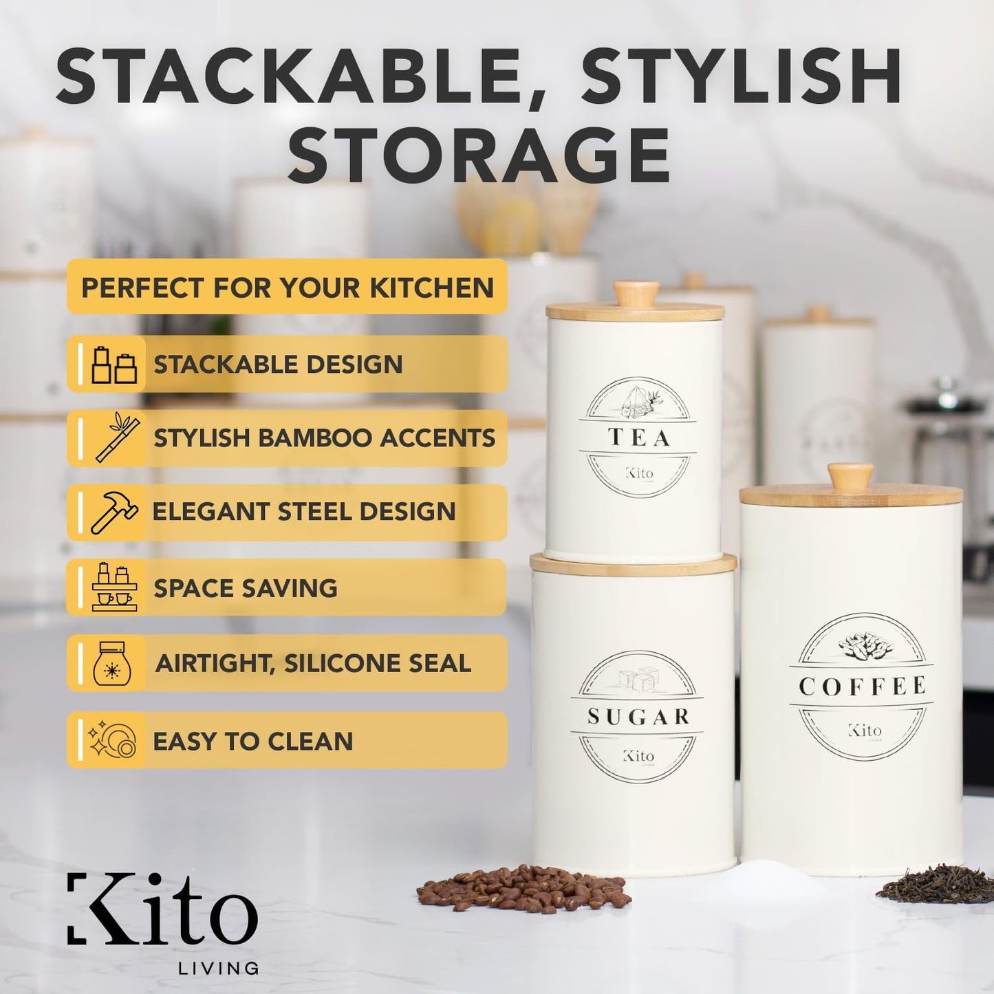 Canisters Sets for Kitchen Counter Storage and Organization with Wooden Bamboo Lids