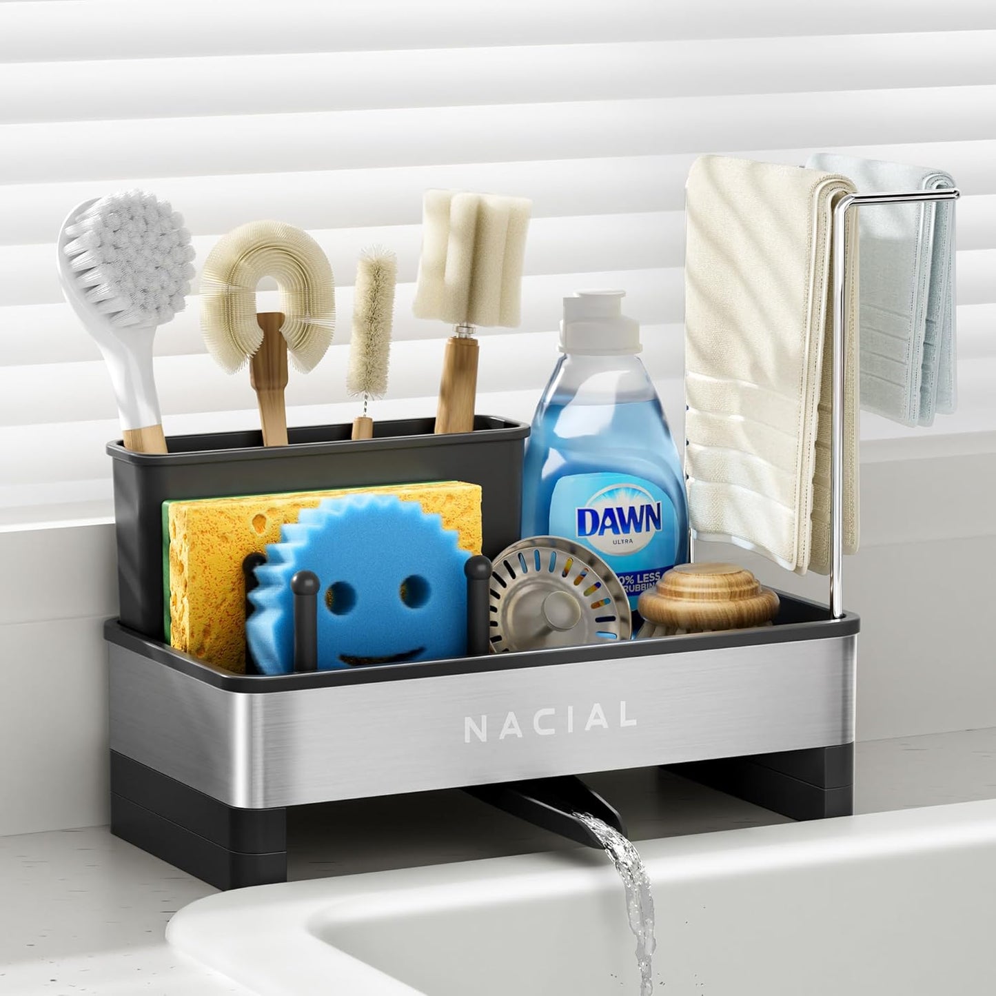 Kitchen Sink Caddy Organzier with High Brush Holder