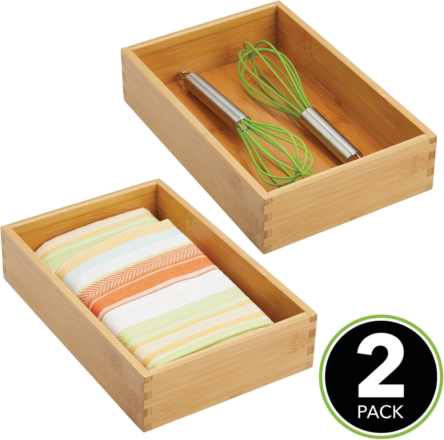Bamboo Kitchen Cabinet Drawer Organizer Tray Bin - Eco-Friendly, Multipurpose - Use in Drawers
