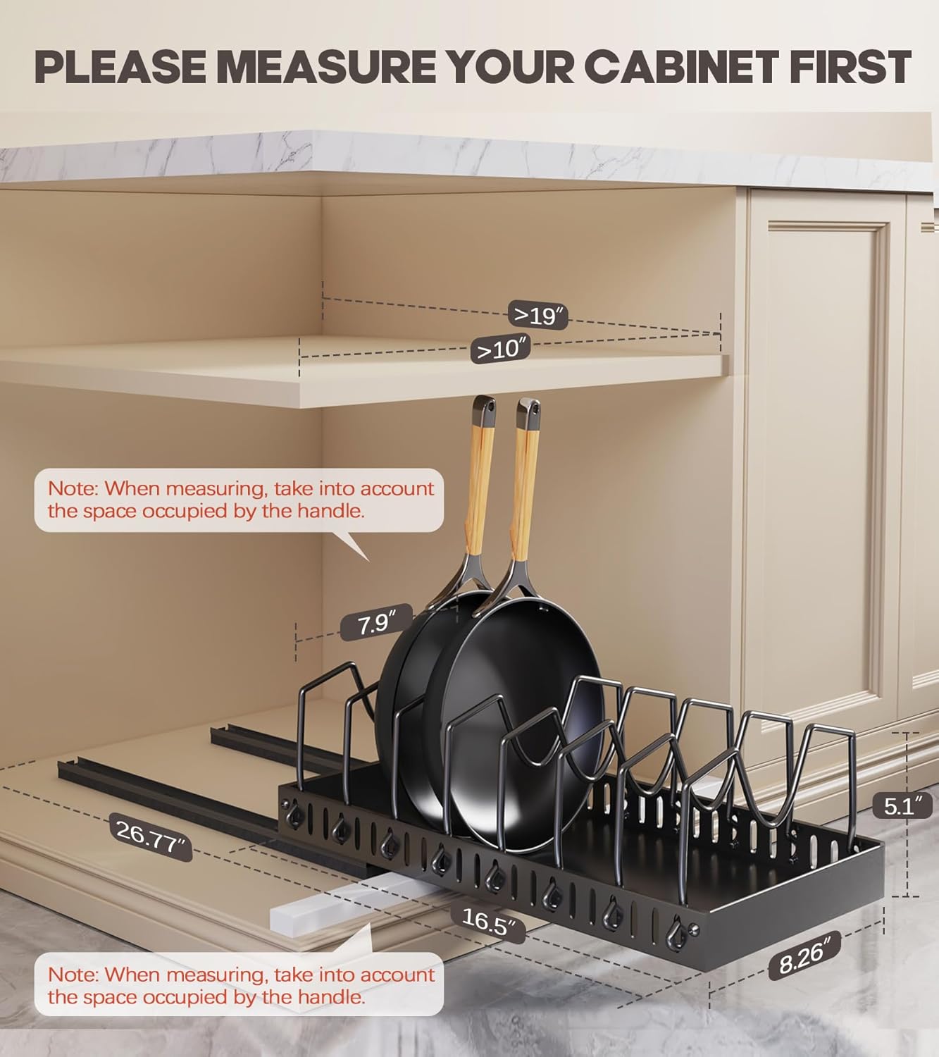 Pull Out Pots and Pans Organizer Under Cabinet, Sliding Lid Holder and Pan Rack in Kitchen