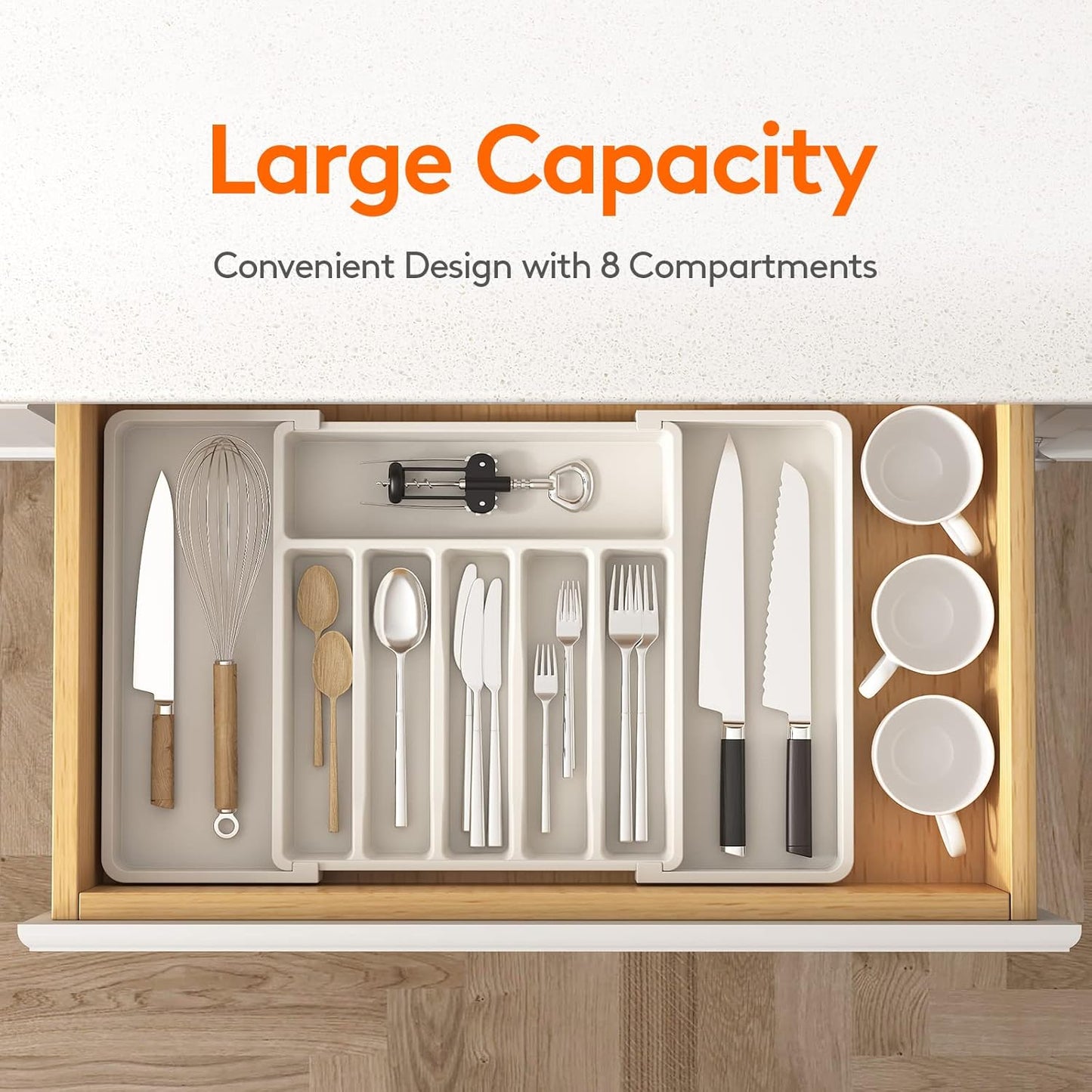 Silverware Drawer Organizer, Expandable Utensil Tray for Kitchen