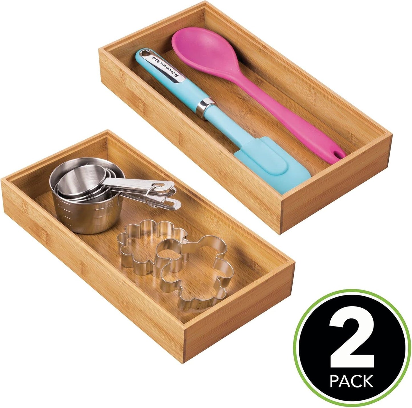 Wooden Bamboo Drawer Organizer - 12" Long Stackable Storage Box Tray for Kitchen Drawers/Cabinet