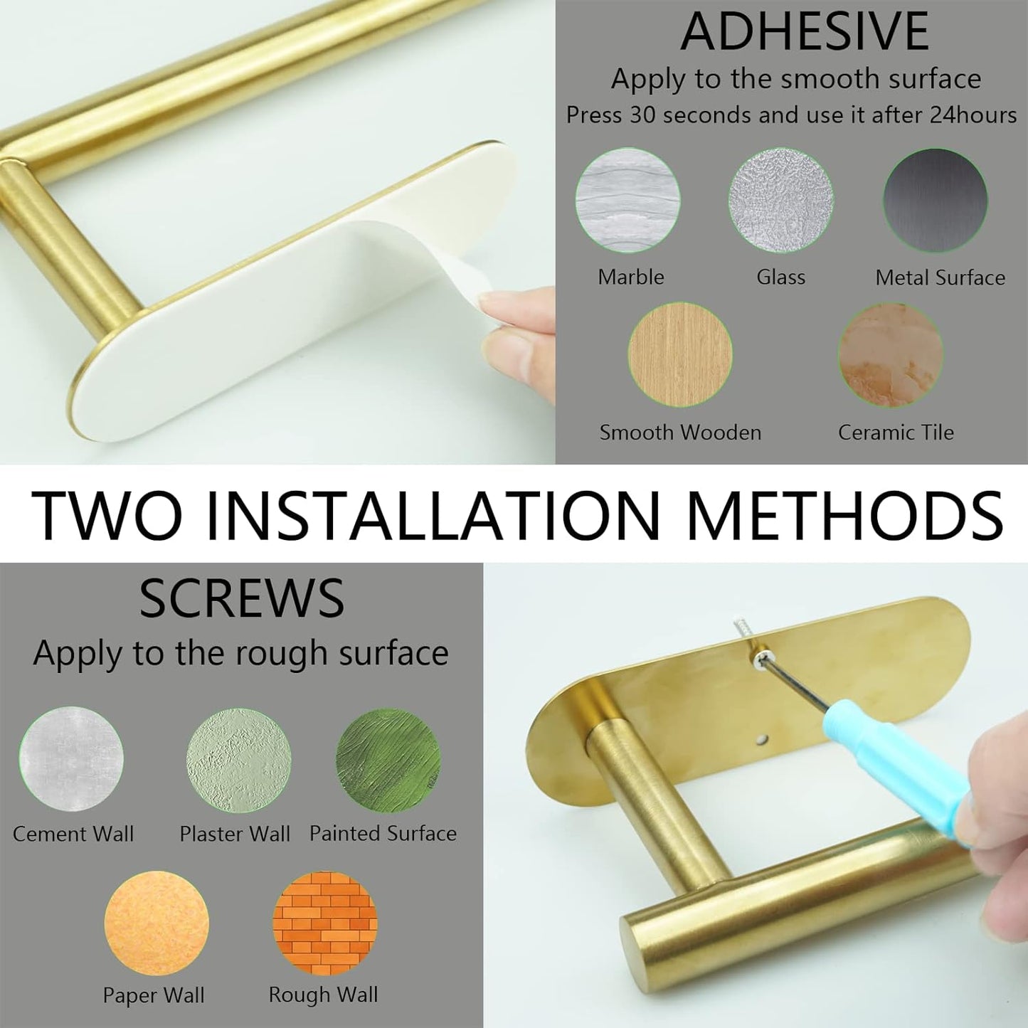 Paper Towel Holder with 2 Hooks-Under Cabinet Paper Towel Holder for Kitchen