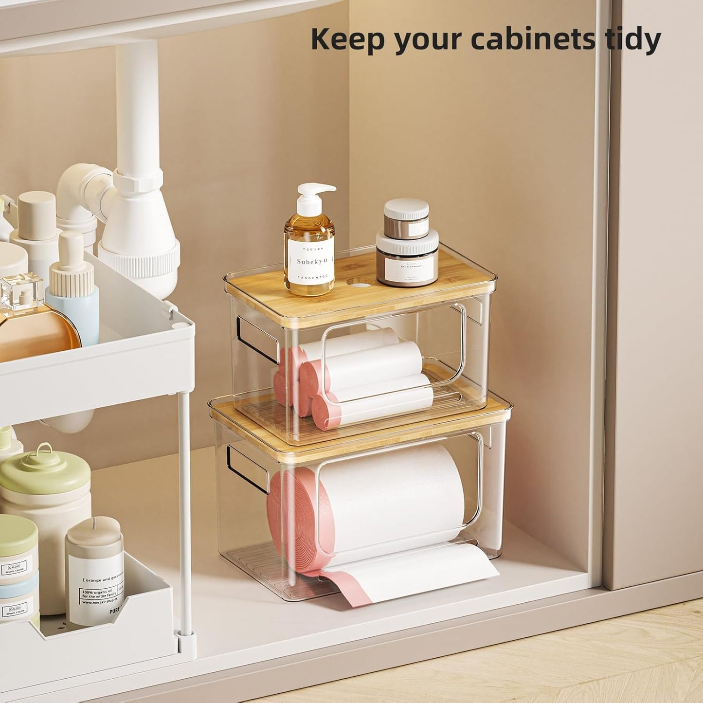 Under Sink Organizer,Plastic Trash Bag Holder Dispenser,Stackable Pantry Laundry Room Home Organization,Potatoes Onions Storage Container for Kitchen,Set of 3 for 13/30/33 Gallon Bags