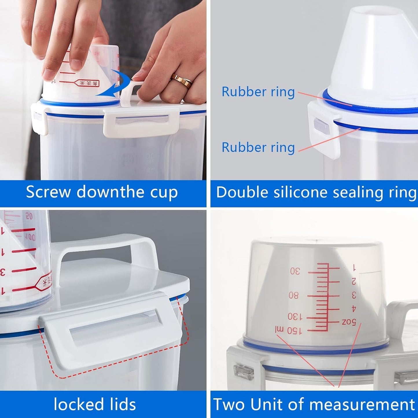 5.5 Lbs Rice Airtight Dry Food Storage Container Set of 4