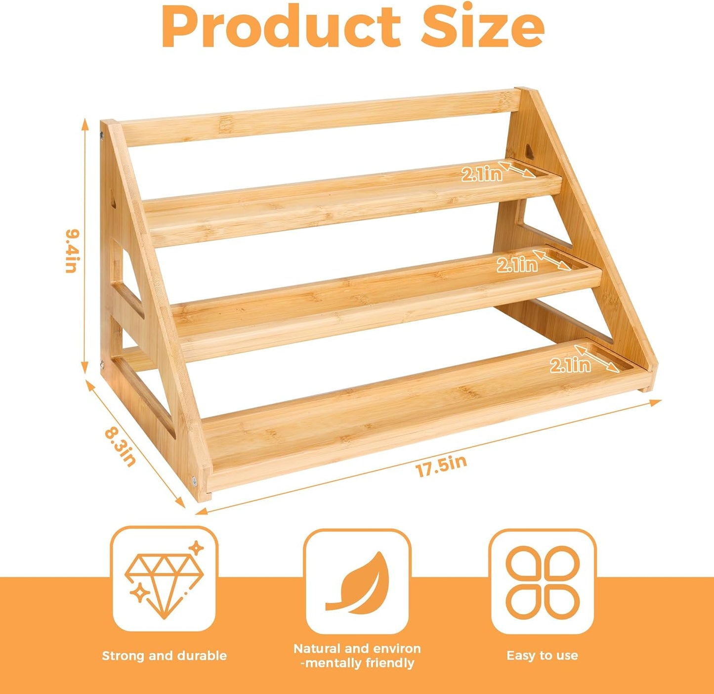 Spice Rack, Spice Organizer -3 Tier Bamboo Spice Racks, Solution for Spice Storage in Kitchens