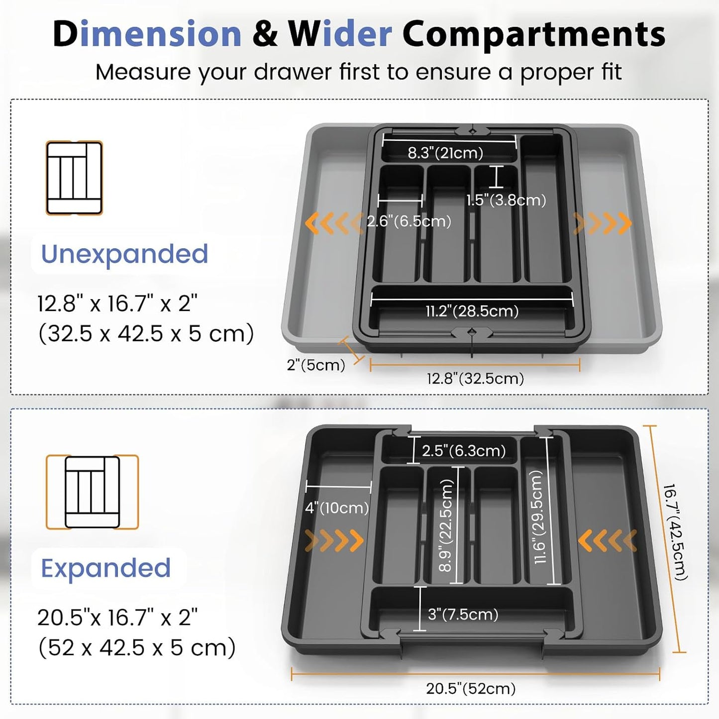 Large Silverware Organizer for Kitchen Drawer & Utensils - Expandable Drawer Organizer for Cutlery