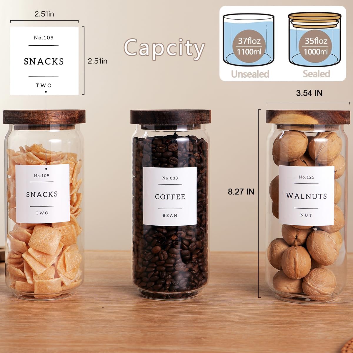 3 Set Glass Pantry Storage Jars with Acacia Airtight Lid