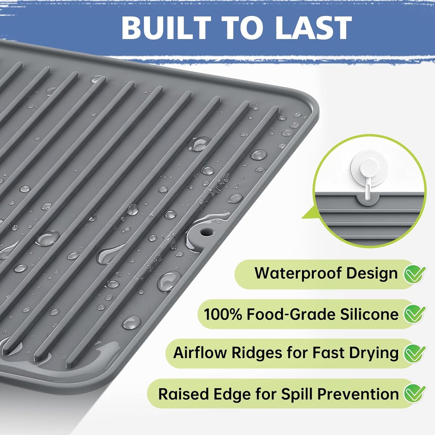 18" x 16" Silicone Dish Drying Mat, Kitchen Counter Drying Pad for Sink Dishes or Under Rack