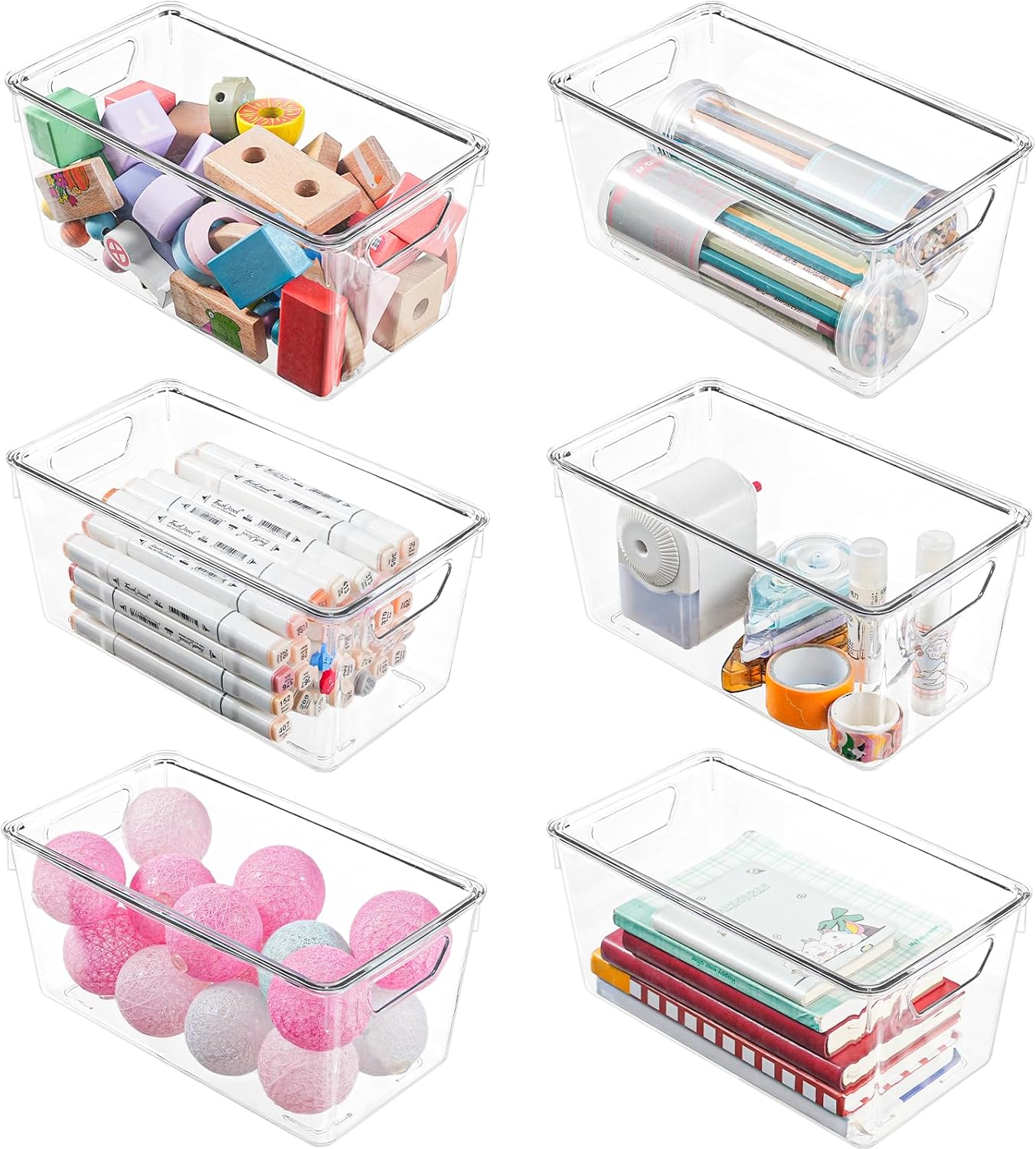 6 Pack Small Clear Storage Bins with Lids, Acrylic Arts and Craft Storage Containers