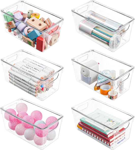6 Pack Small Clear Storage Bins with Lids, Acrylic Arts and Craft Storage Containers
