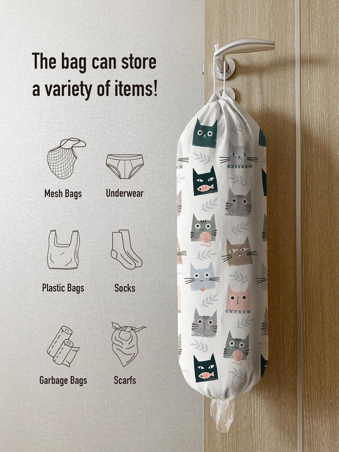 Plastic Bag Holder,Cute Kitty Grocery Bags Holder Organizer Storage Keeper Dispenser,Cat Kitchen Decor Gifts for Women Cat Mom-Extra Large