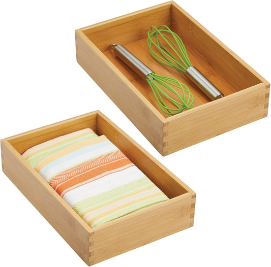 Bamboo Kitchen Cabinet Drawer Organizer Tray Bin - Eco-Friendly, Multipurpose - Use in Drawers