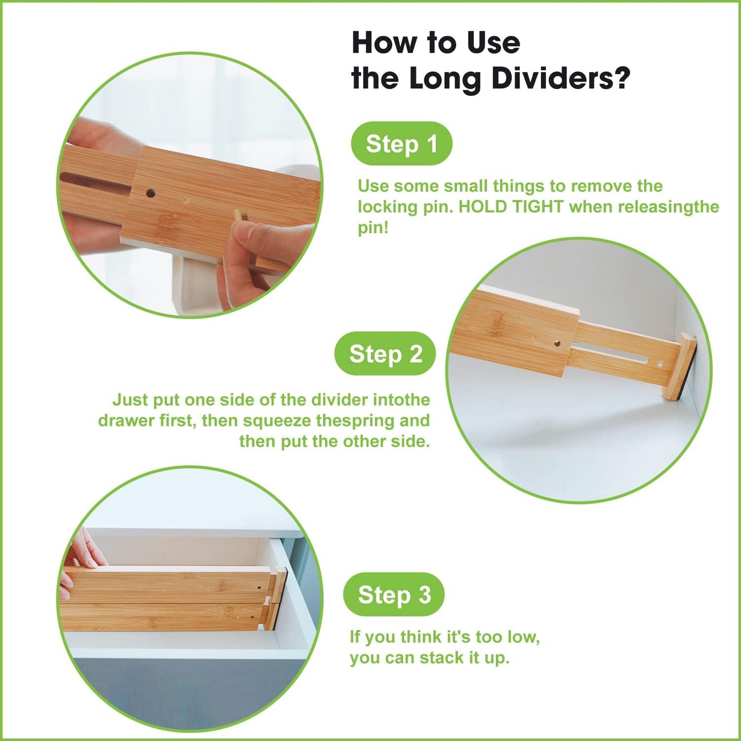 Bamboo Drawer Dividers, Expandable Drawer Separators Splitter
