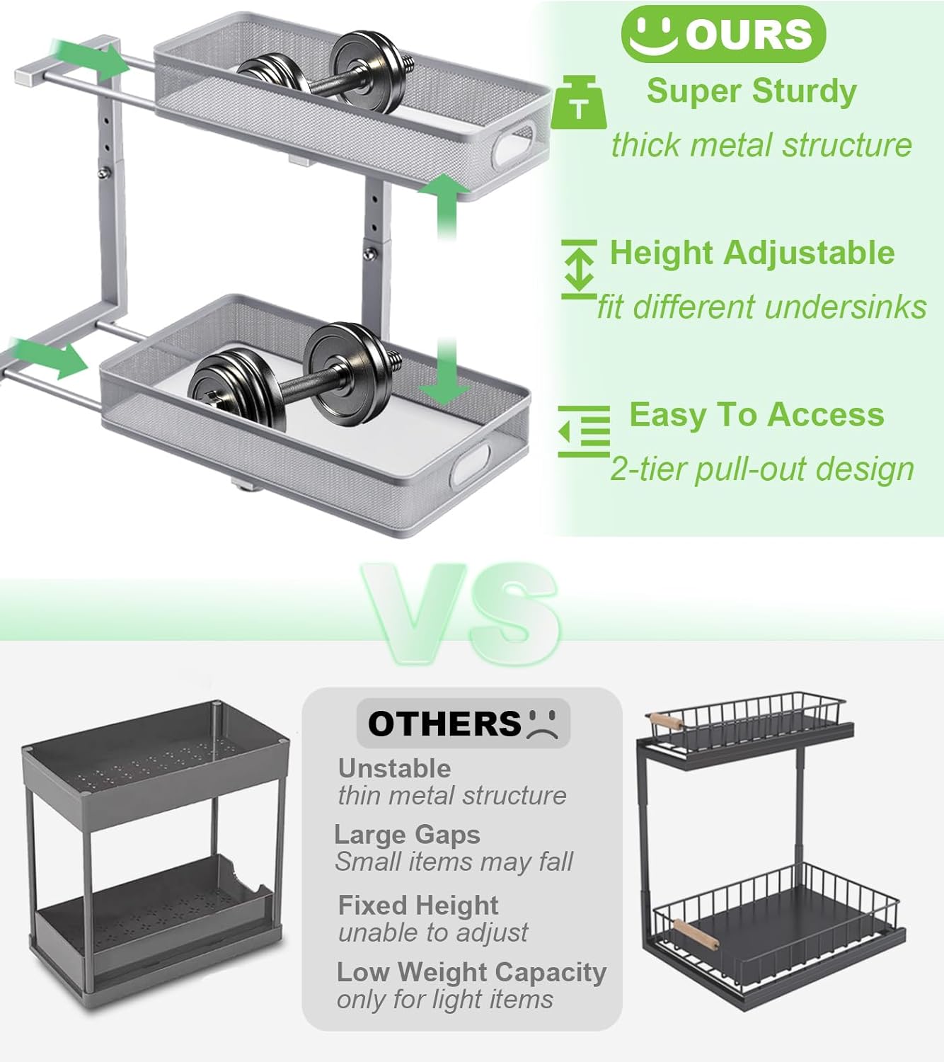 Under Sink Organizer, High Adjustable 2 Tier Under Sink Organizers and Storage