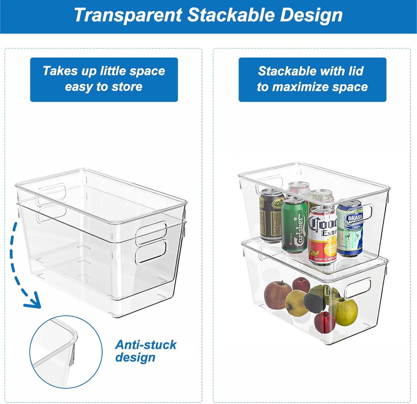 4 Pack Plastic Storage Bins with Lids, Clear Stackable Organizer with Handle