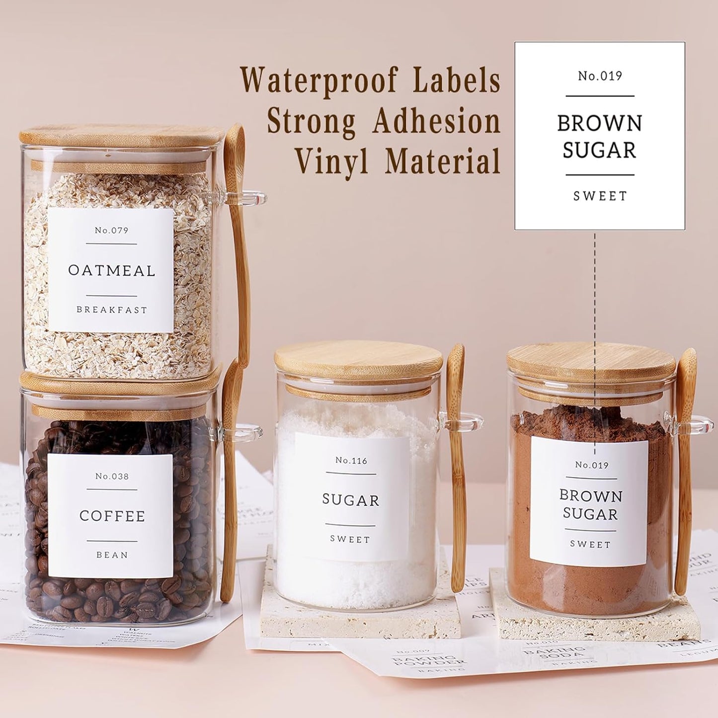 6 Pack Glass Jars with Bamboo Lid and Spoons