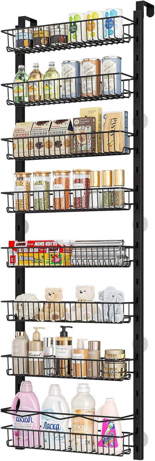 Over the Door Pantry Organizer, 8-Tier Adjustable Spice Rack Cabinet Door Shelves