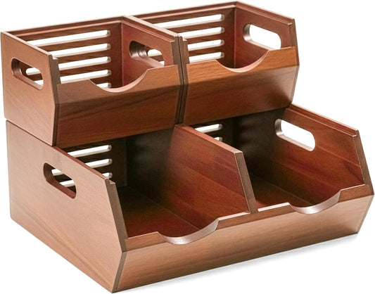 Stackable Solid Wood Storage Bins for Kitchen Pantry & Countertop