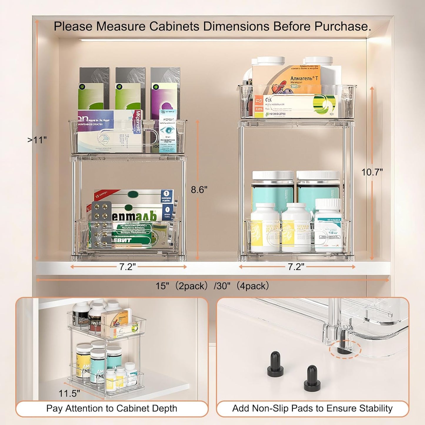 2 Tier Snap-Lock Bathroom Under Sink Organizers and Storage
