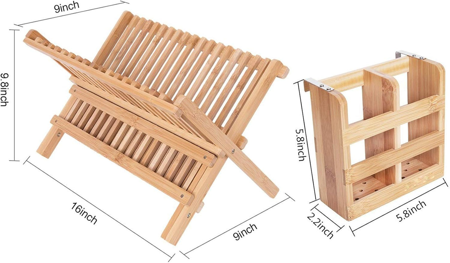 Bamboo Dish Drying Rack with Utensil Holder