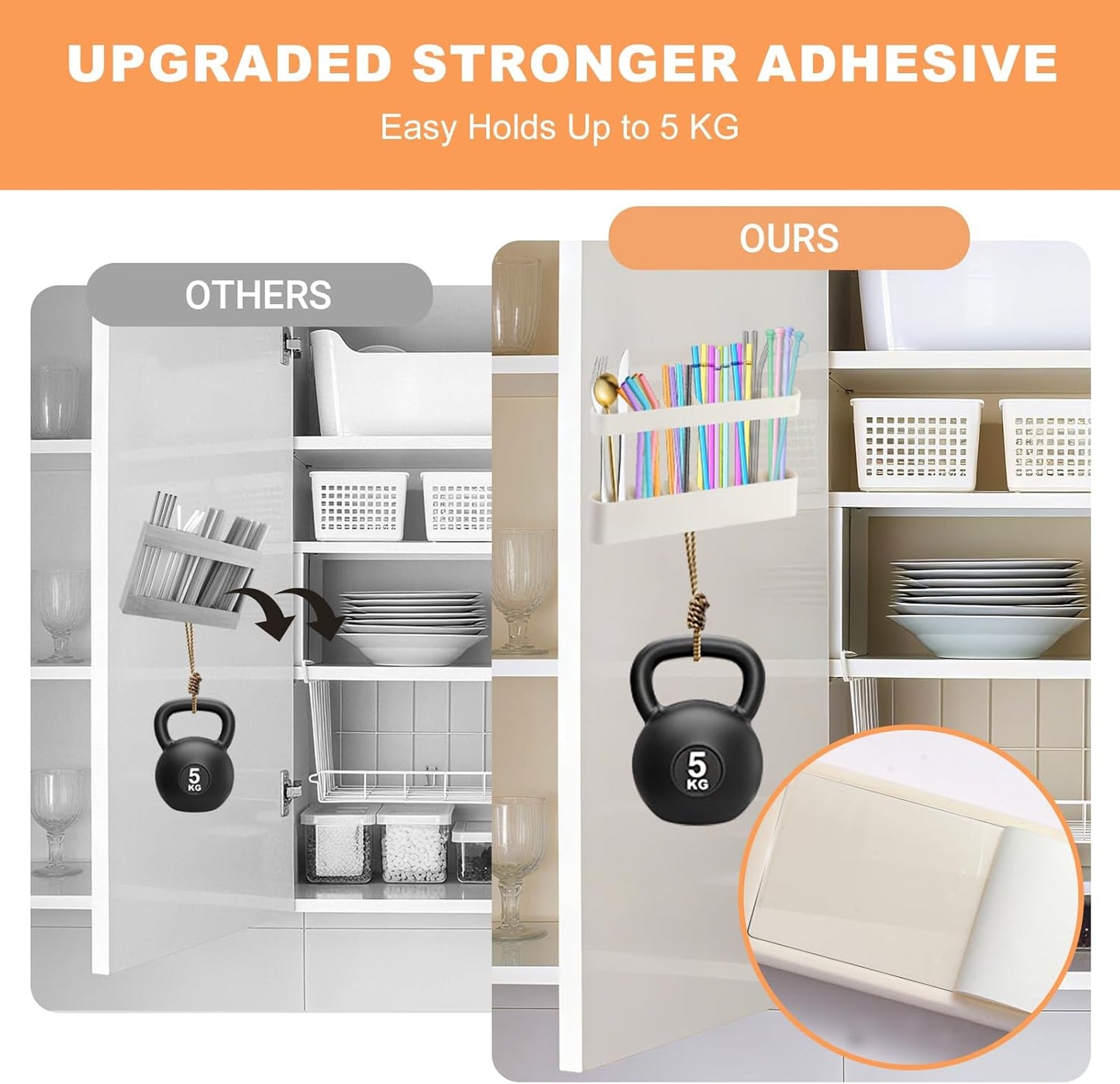 9.6'' Large Straw Holder for Cabinet Door, Soft Silicone Straw Organizer Storage Container