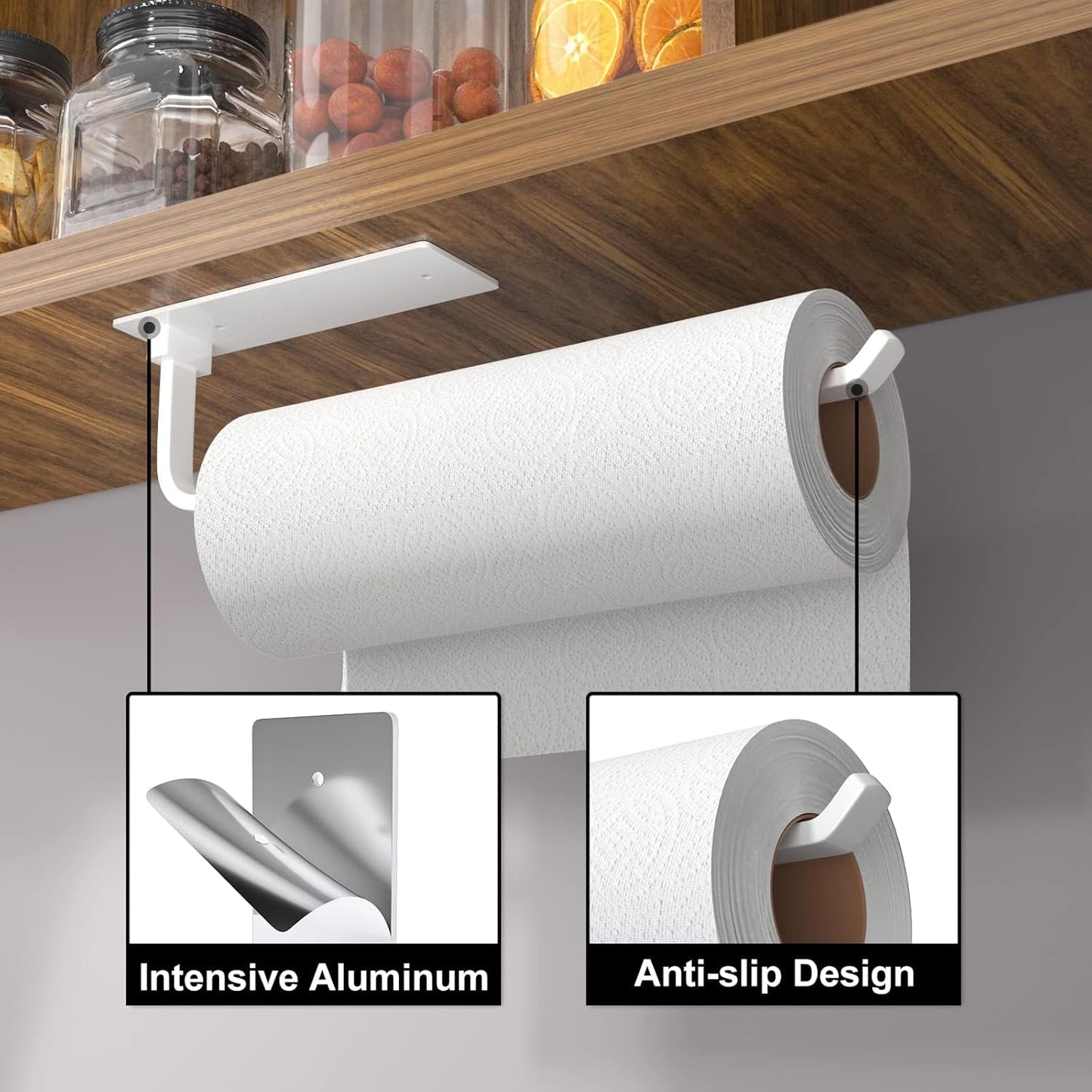 Paper Towel Holder - Self-Adhesive or Drilling, White