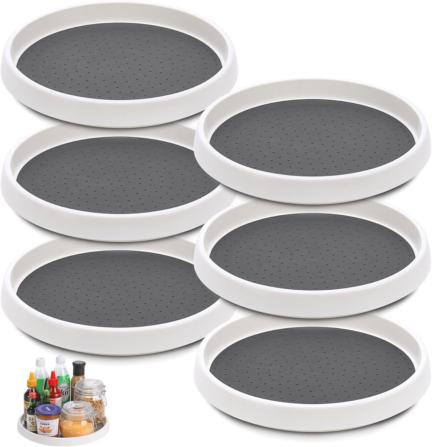 Set of 6, 10 Inch Non-Skid Lazy Susan Turntable, Lazy Susan Organizer for Cabinet