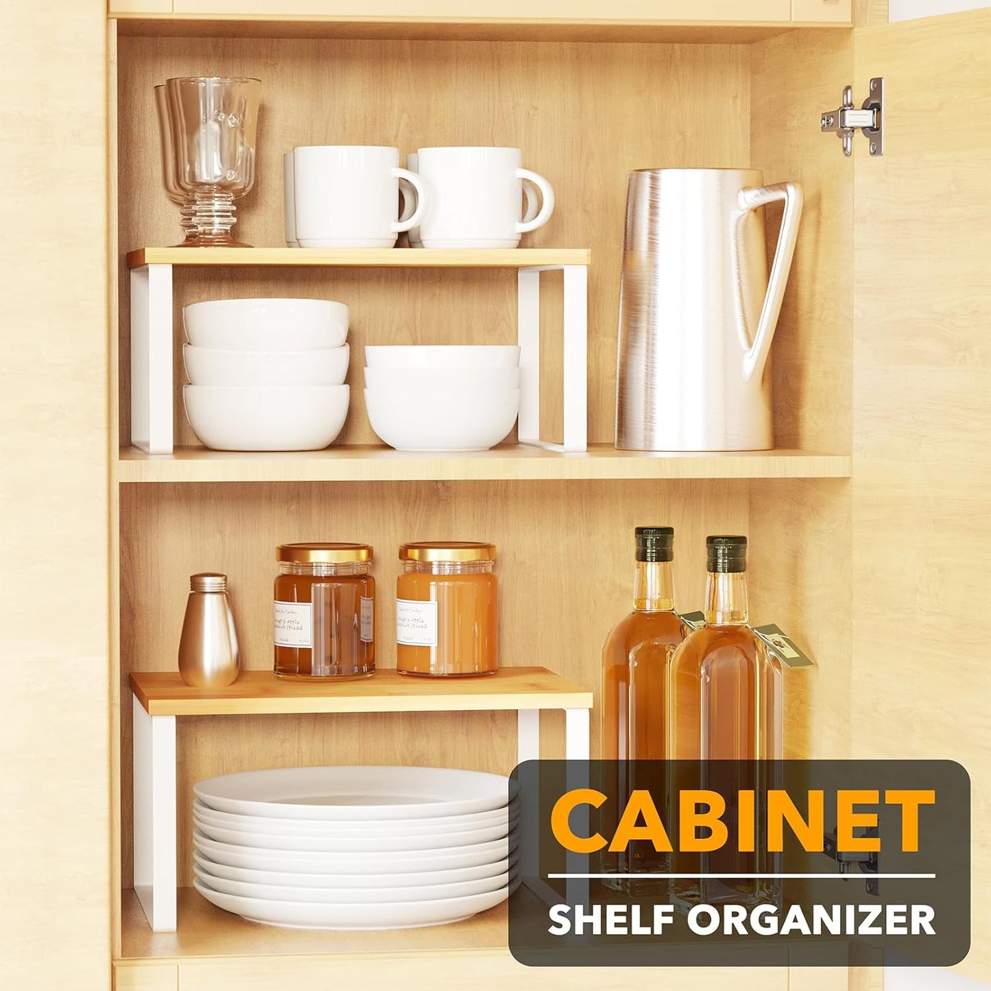 Cabinet Shelf Organizers 2 Pack, Kitchen Counter Rack Shelves Riser