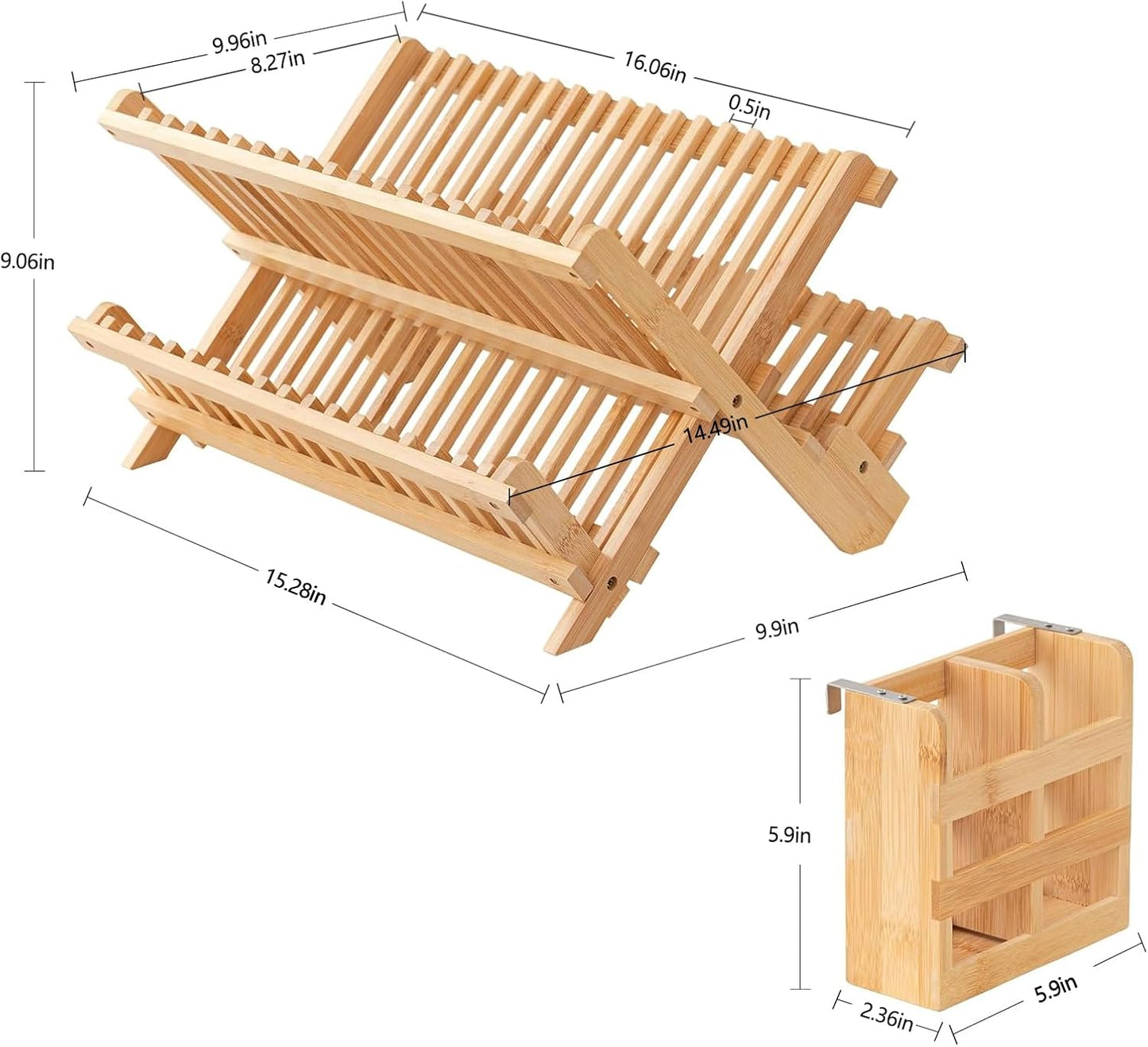 Bamboo Dish Drying Rack with Utensils Flatware Holder Set