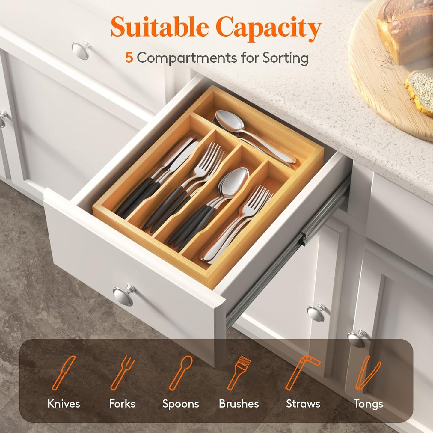 Silverware Drawer Organizer, Utensil Tray for Kitchen, Flatware and Cutlery Holder
