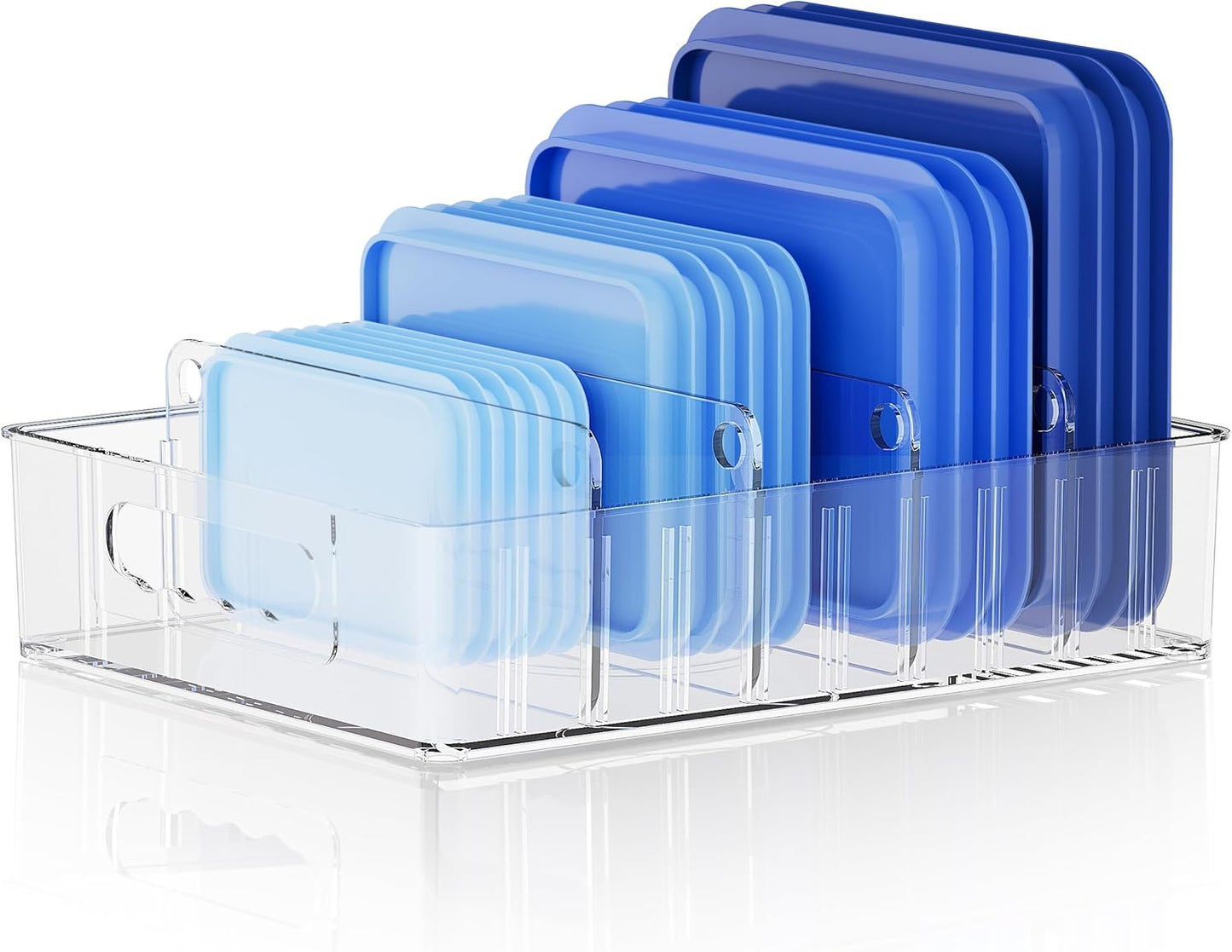 Lid Organizers Inside Cabinet, Clear Plastic Storage Lid Organizer With 4 Adjustable Dividers