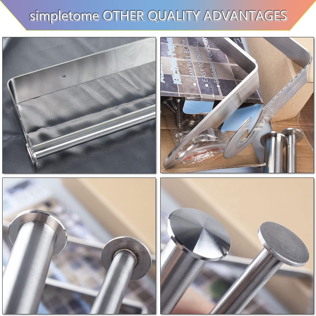 Kitchen Paper Towels Holder Under Cabinet Adhesive or Drilling Installation Brushed SUS304 Stainless Steel (Silver)