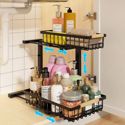 Under Sink Organizer, Height Adjustable Under Sink Organizers and Storage