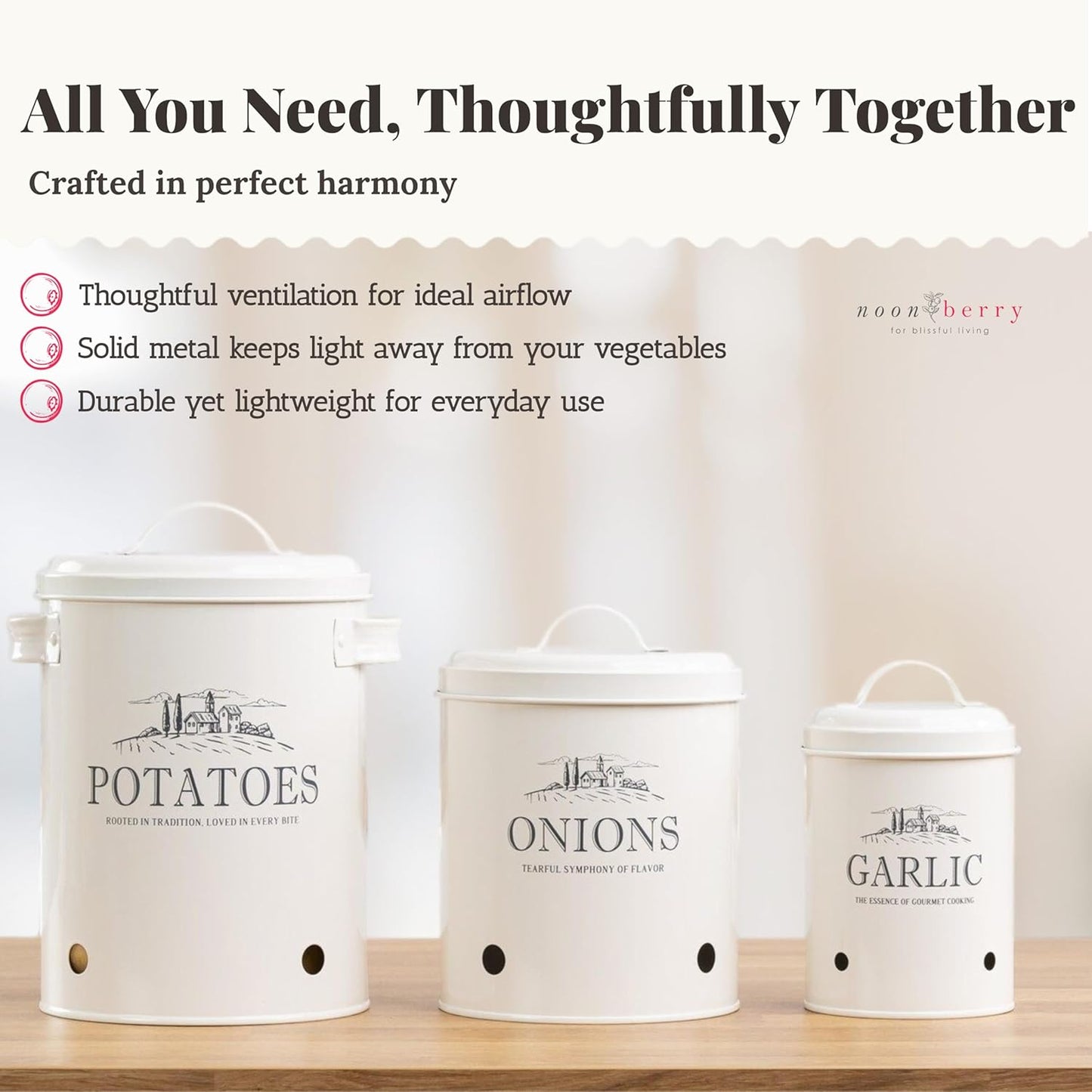 Potato and Onion Storage Bin Set – 3-Piece Ventilated Potato Storage Bin