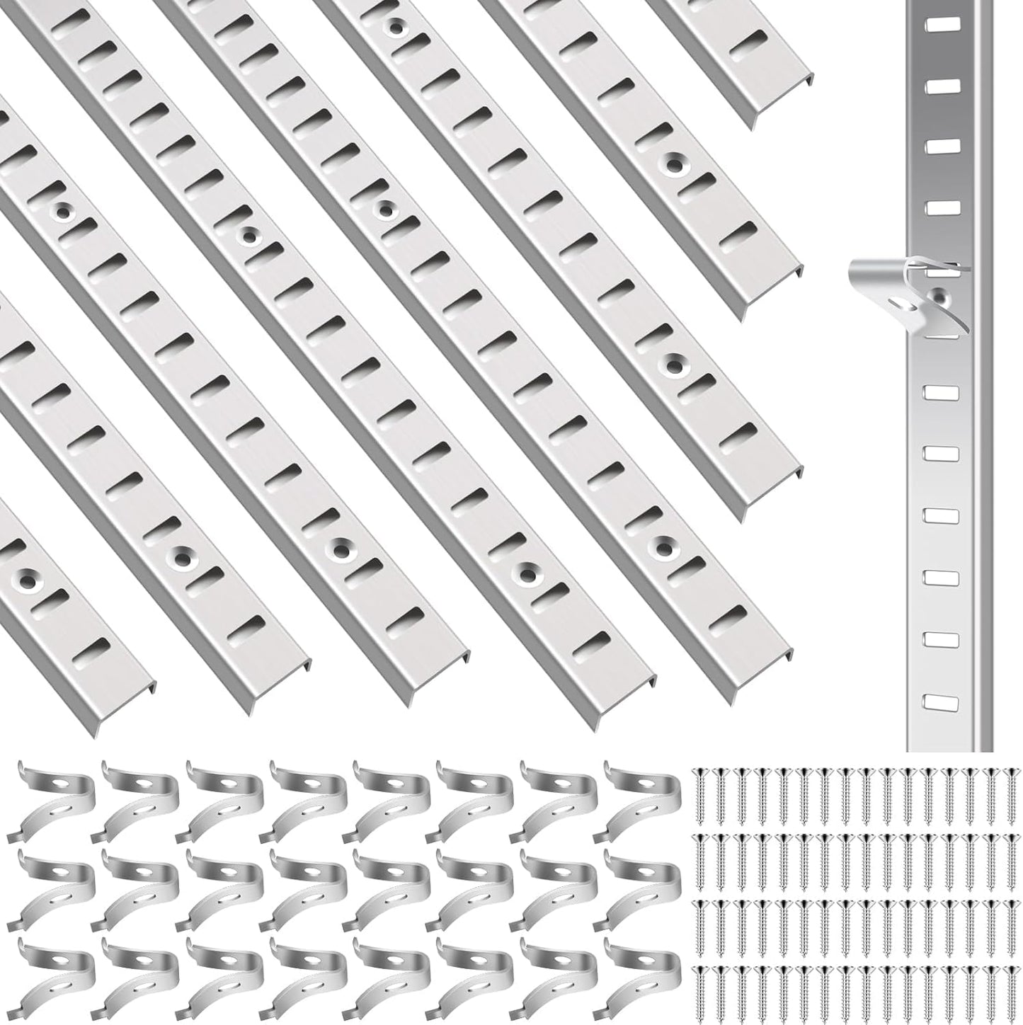 8 Pcs 40 Inch Shelf Pilaster Tracks and 24 Pcs Shelf Clips Adjustable Metal Rail Mortise Mount Pilaster Strip Standard for Bookcases Cabinet Closet Shelving System