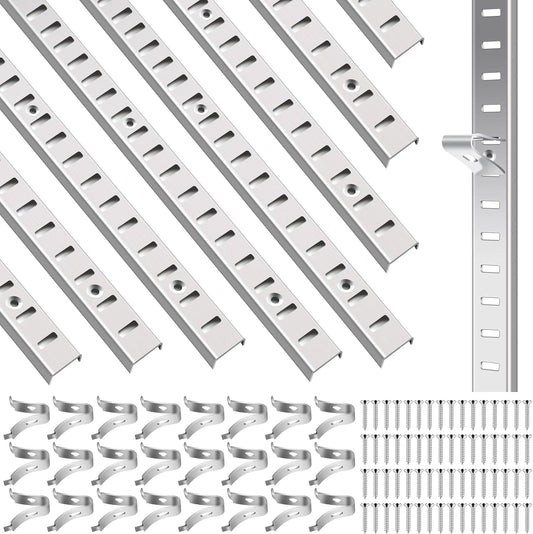 8 Pcs 40 Inch Shelf Pilaster Tracks and 24 Pcs Shelf Clips Adjustable Metal Rail Mortise Mount Pilaster Strip Standard for Bookcases Cabinet Closet Shelving System