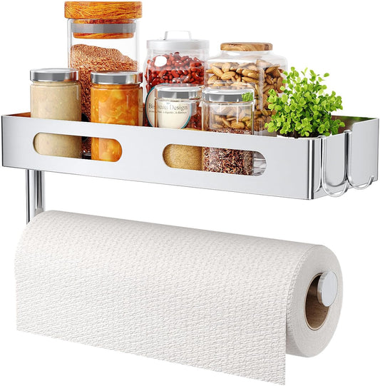 Paper Towel Holder Wall Mount for Bathroom, Paper Towel Holder with Shelf for Kitchen