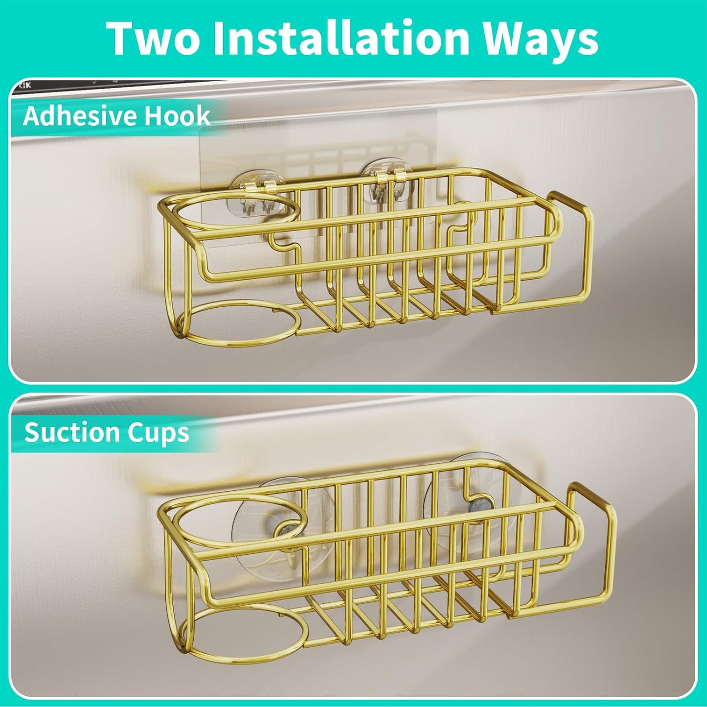 Sponge Holder for Kitchen Sink, No Drill Kitchen Sink Caddy Organizer