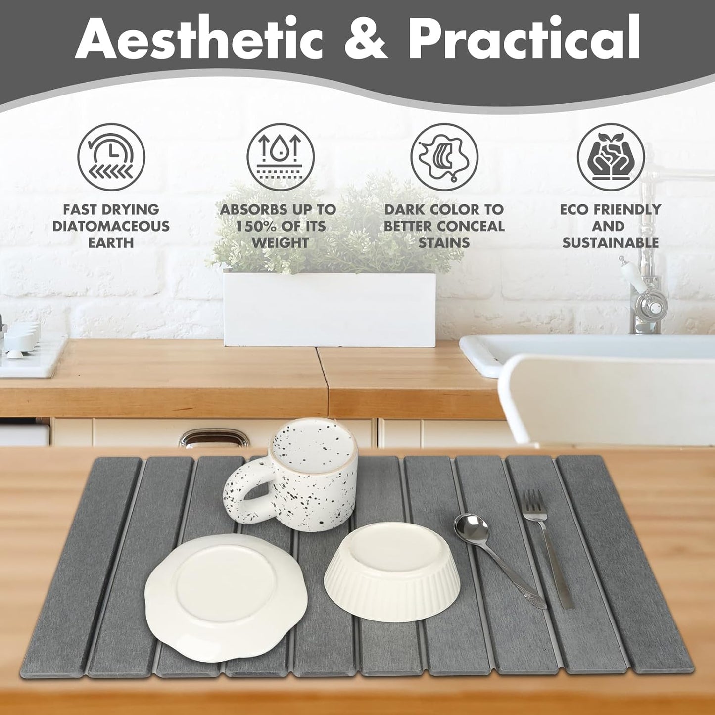 Large Stone Dish Drying Mat for Kitchen Counter, Eco-friendly
