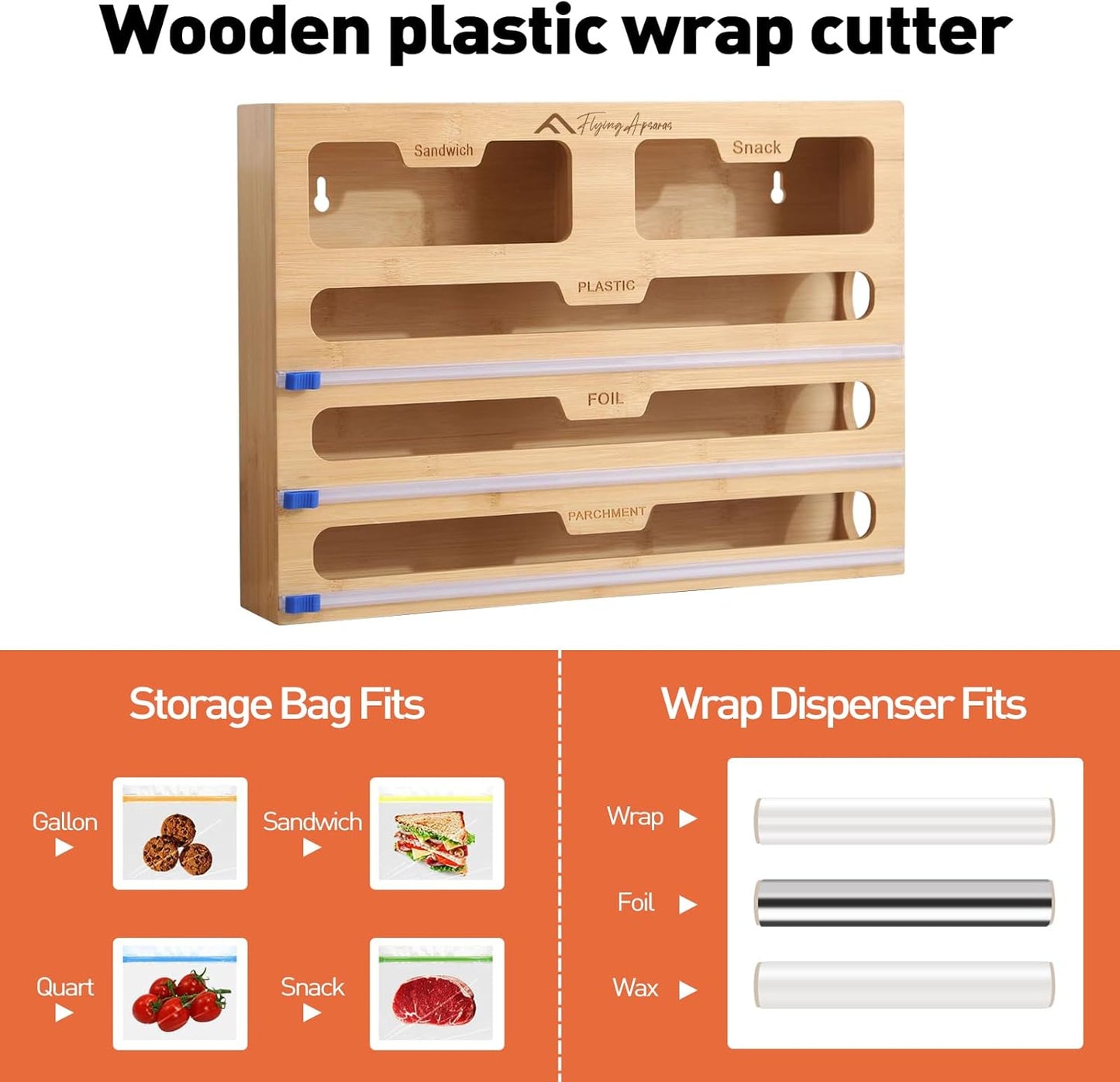 APSARAS USA 5 in 1 Bamboo Foil and Plastic Wrap Organizer for Kitchen Drawer