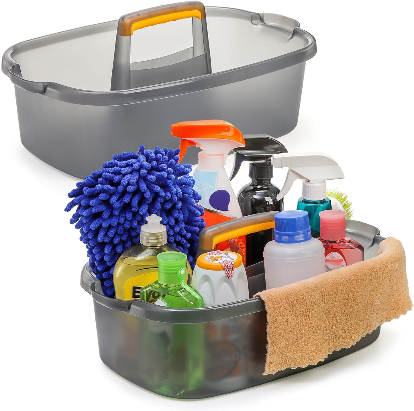 2 Pack Cleaning Supplies Caddy, Plastic Large Cleaning Supply Storage Bucket with Handle